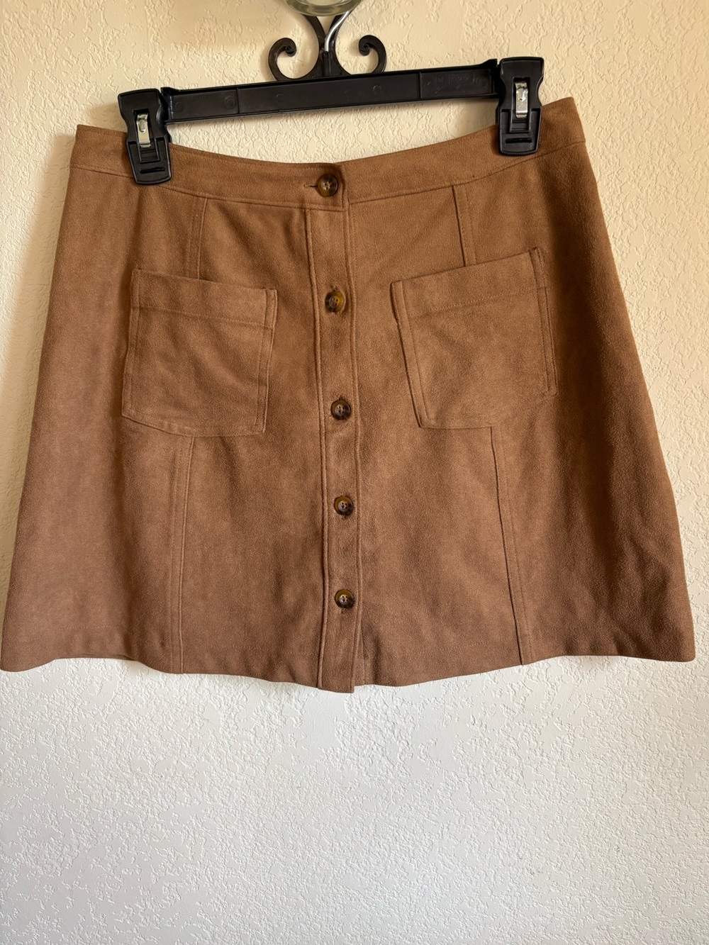 Abercrombie & Fitch Suede-Like Chestnut Colored Button-Front A-Line Skirt, Sz. S